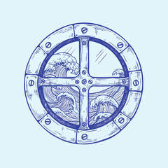 Obraz premium Round Shield with Metal Cross and Riveted Rim.