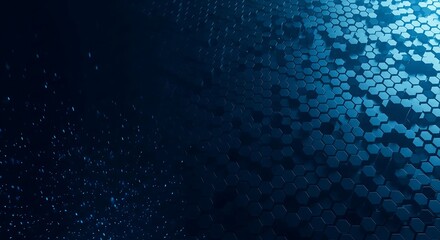 Futuristic blue hexagonal architecture with glowing particles for cybersecurity background