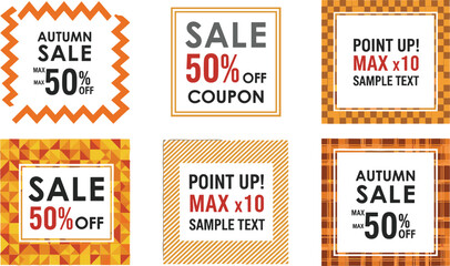 Obraz premium Autumn sale coupons and discounts in orange and red on white background