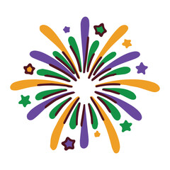 Mardi Gras. Colorful firework burst in purple green and gold for Fat Tuesday festivities. Bright explosion symbol for a holiday parade or carnival night celebration design. © Sunflower