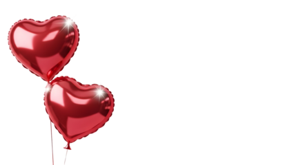 Two red heart balloons floating
