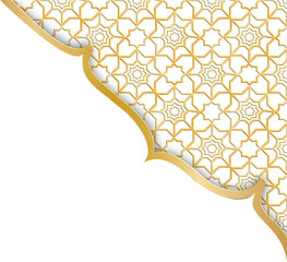 Elegant Golden Geometric Pattern Corner with Ornate Frame on White Background