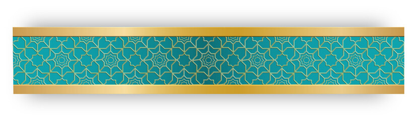 Elegant Teal and Gold Geometric Pattern Banner with Islamic Motif
