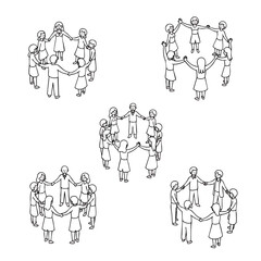 Naklejka premium Group of People Holding Hands in Unity Circle Formation.