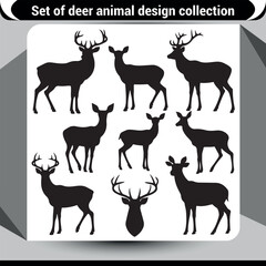 Diverse set of black deer silhouettes featuring stags and does for design projects