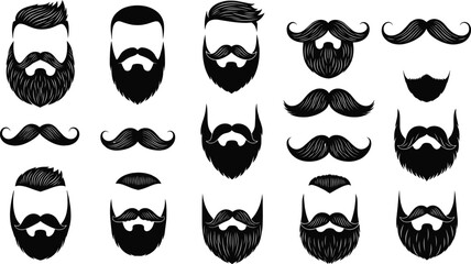 Black and white of various beard and mustache styles facial hair men's grooming 1