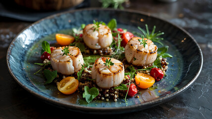 A delicious gourmet dinner featuring fresh grilled chicken breast served on a white plate with healthy green vegetables and steamed rice for a complete Mediterranean style meal