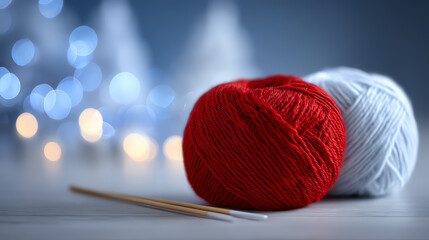 Colorful yarn balls and knitting needles create a cozy, inviting atmosphere for crafting and creativity.