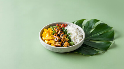 A delicious gourmet salad of fresh green beans and tomatoes served in a bowl as a healthy vegetarian meal for lunch or dinner