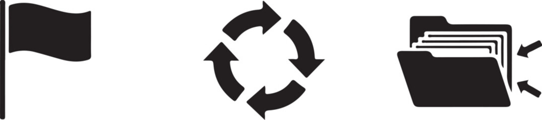 Silhouette business icons flag folder arrows outgoing documents workflow concept