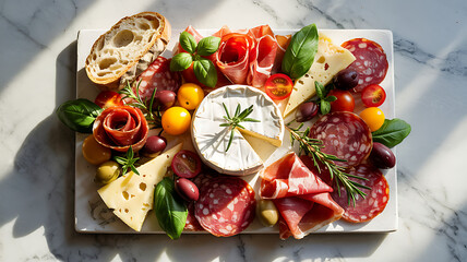 Gourmet Italian pasta salad featuring fresh ham, red tomatoes, and cheese served as a healthy vegetable meal on a plate for a fresh Mediterranean dinner