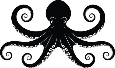 Black octopus with white suckers and eyes on white background sea creature tentacles © Shamim creative 