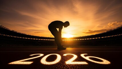 Silhouette of a person at sunset with 2026 date