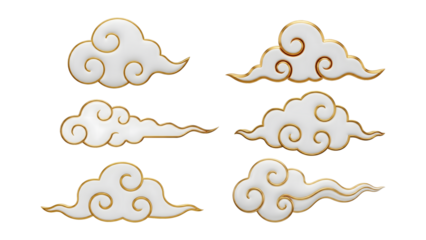 3d white and gold outline chinese cloud
