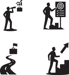 Career planning silhouette icons set for growth, goals, job path, and success concepts.
