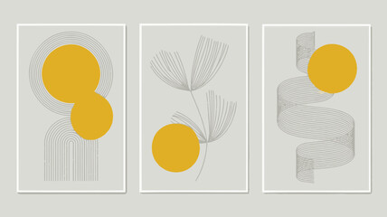 Modern minimalist art prints with yellow and gray geometric shapes