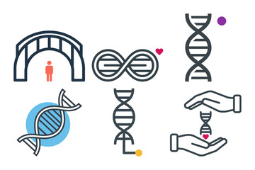 DNA Strand Flatcolor Lineart Bold Silhouette Collection � Bridge Arch, Droplet, Infinity Loop, Shield, Circuit Transition & Hands Framing Helix Vector