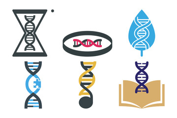 DNA Strand Flatcolor Abstract Silhouette Collection � Rocket, Mountain, Circle Badge, Droplet, Hexagon Molecule & Lightbulb Vector