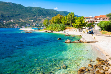 Amazing beach on sea coast near Vassiliki port, Lefkada island, Greece