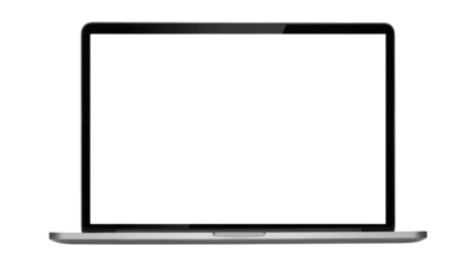 Modern silver laptop with blank black screen ready for display design mockups on transparent background