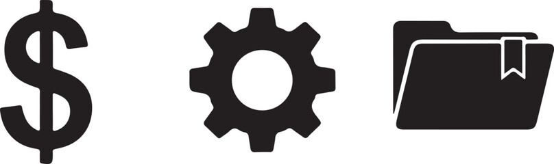 Silhouette business icons dollar sign settings document folder bookmark concept