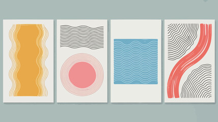 Vibrant abstract art with wavy lines and geometric shapes on white