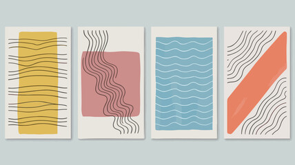 Vibrant abstract art prints with wavy lines and geometric shapes