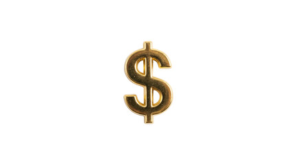 Shiny three dimensional golden dollar currency symbol icon with metallic texture on transparent background
