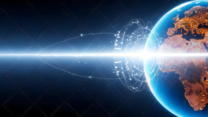 Global Connection Illuminated Through Technology and Digital Networks