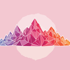 Vibrant Geometric Mountain Range in Rainbow Hues.
