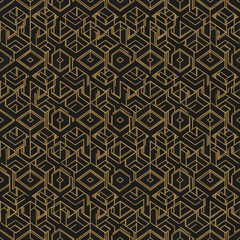 Intricate Gold and Black Hexagonal Geometric Pattern Design.
