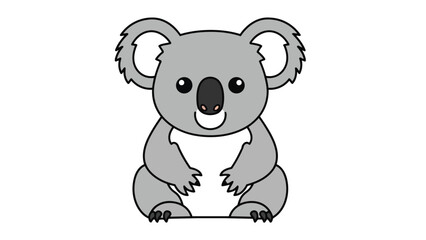 Fototapeta premium A charming and simple graphic illustration depicting a friendly grey koala, captured in a delightful cartoon style with a cheerful expression,