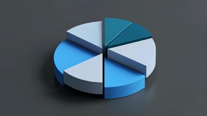 Three Dimensional Pie Chart Visualization In Blue Tones. - Powered by Adobe