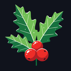 Vibrant Green Holly Leaves with Shiny Red Berries Illustration.