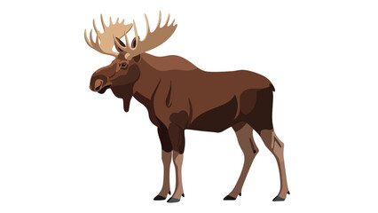 Fototapeta premium A magnificent brown moose illustration showcasing its impressive rack of antlers standing gracefully on a pure white background in a detailed