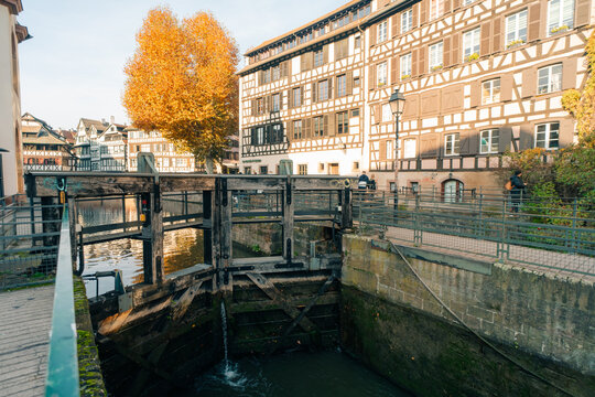 Pont du Faisan, Pheasant Bridge or Fasanenbruck. Swing hydraulic bridge . Strasbourg, France - 1 oct 2025