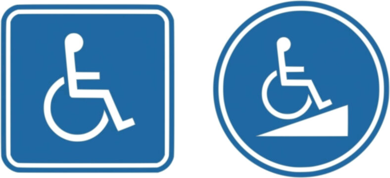 Handicapped reserved parking signs. Wheelchair ramp access sign symbol

