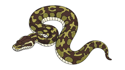 Fototapeta premium Stylized depiction of a python with intricate camouflage patterns against a clean white backdrop, highlighting its reptilian beauty for various