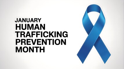 An image displaying the words january human trafficking prevention month alongside a bright blue ribbon symbol raising awareness high quality professional