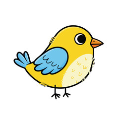Cute Cartoon Yellow Bird with Blue Wings.