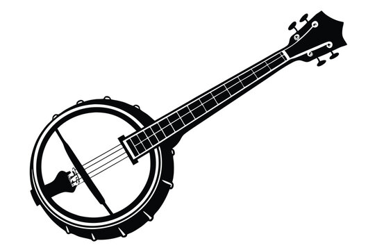 banjo silhouette line art vector illustration with a white background