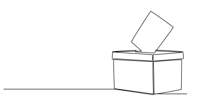 Continuous one single line drawing Hand throws ballot vote ballot box icon vector illustration concept, inserting voting paper in the ballot box animation continuous one line drawing,  the ballot box