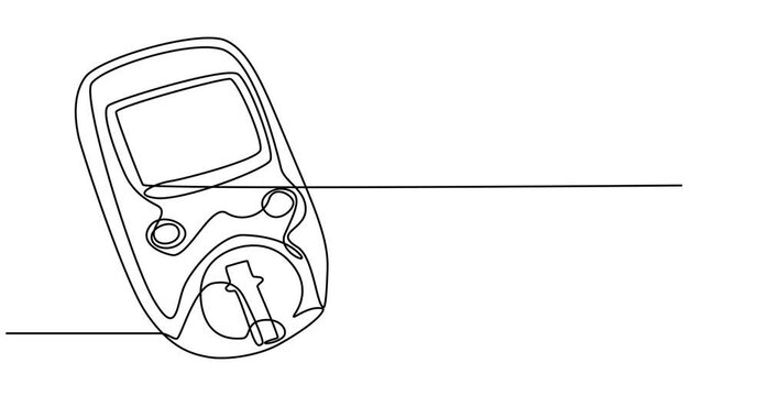 Sugar meter continuous one line drawing animation. Glucometer pharmacy equipment animation video, Animated self drawing of continuous line draw Blood sugar meter. One continuous line drawing of Blood.