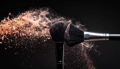 Makeup Brushes Colliding with Powder Burst for Beauty Product Photography and Cosmetic Texture Motion Inspiration