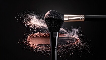 Makeup Brushes Colliding with Powder Burst for Beauty Product Photography and Cosmetic Texture Motion Inspiration
