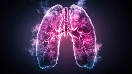 Human Lungs in Motion Showing Respiration with Pink Airflow