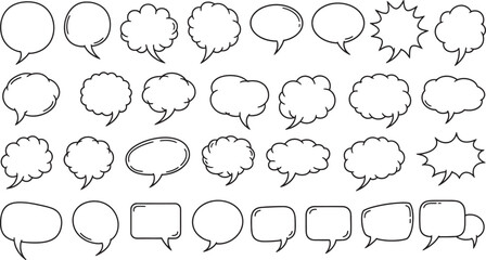 Speech Bubble Icon Set. Black Outline Vector Collection on White