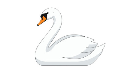 Elegant white swan illustration, showcasing a graceful curved neck and vibrant orange beak. This vector art embodies serenity, purity, and natural