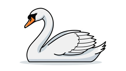 Elegant cartoon swan illustration with pristine white feathers and a graceful form