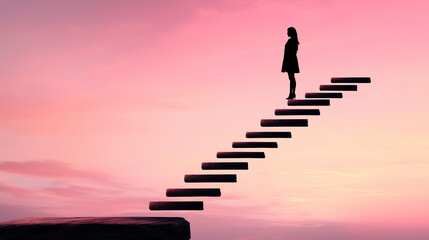 Step-by-Step Growth Concept with Woman on Abstract Stairs